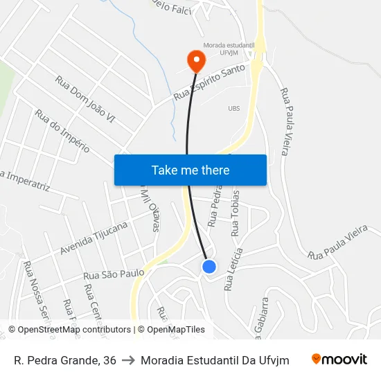 R. Pedra Grande, 36 to Moradia Estudantil Da Ufvjm map