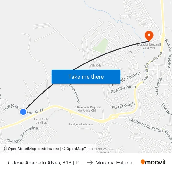 R. José Anacleto Alves, 313 | Ponto Final Do Cazuza to Moradia Estudantil Da Ufvjm map
