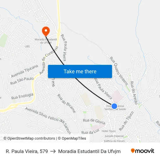 R. Paula Vieira, 579 to Moradia Estudantil Da Ufvjm map