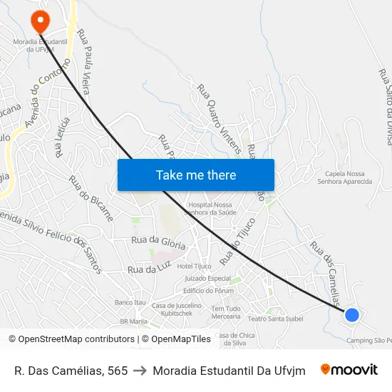 R. Das Camélias, 565 to Moradia Estudantil Da Ufvjm map