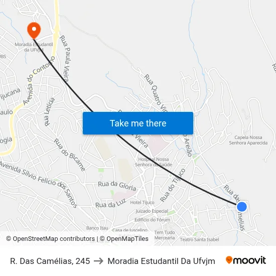 R. Das Camélias, 245 to Moradia Estudantil Da Ufvjm map