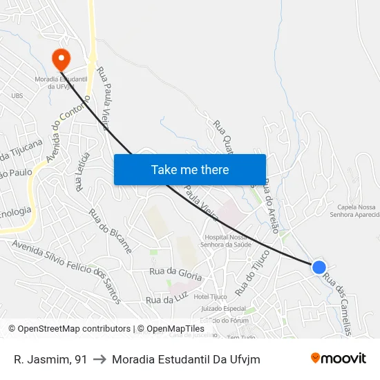 R. Jasmim, 91 to Moradia Estudantil Da Ufvjm map