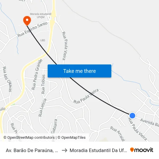 Av. Barão De Paraúna, 520 to Moradia Estudantil Da Ufvjm map