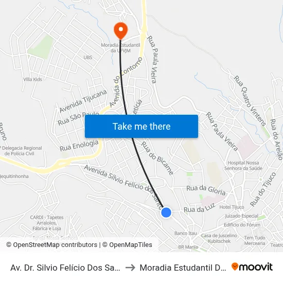 Av. Dr. Silvio Felício Dos Santos, 345 to Moradia Estudantil Da Ufvjm map