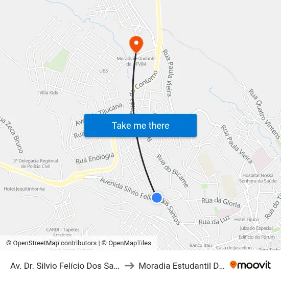 Av. Dr. Silvio Felício Dos Santos, 720 to Moradia Estudantil Da Ufvjm map