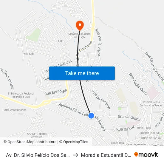 Av. Dr. Silvio Felício Dos Santos, 723 to Moradia Estudantil Da Ufvjm map