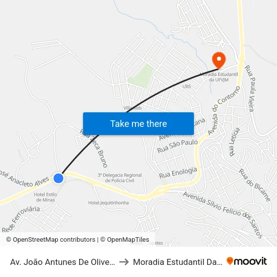 Av. João Antunes De Oliveira, 795 to Moradia Estudantil Da Ufvjm map