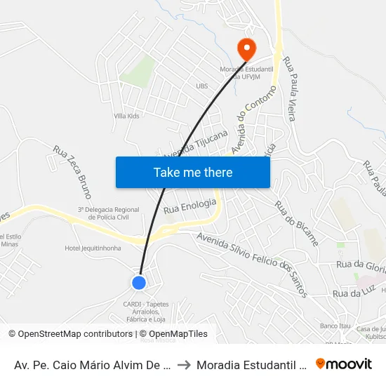 Av. Pe. Caio Mário Alvim De Castro, 120 to Moradia Estudantil Da Ufvjm map