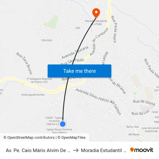 Av. Pe. Caio Mário Alvim De Castro, 325 to Moradia Estudantil Da Ufvjm map
