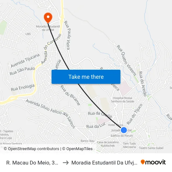 R. Macau Do Meio, 335 to Moradia Estudantil Da Ufvjm map