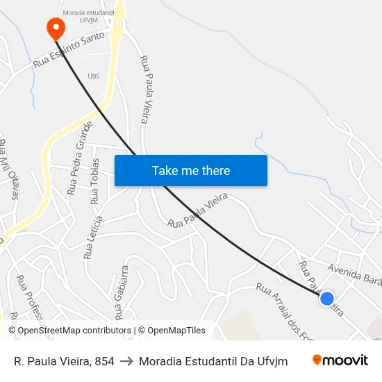 R. Paula Vieira, 854 to Moradia Estudantil Da Ufvjm map