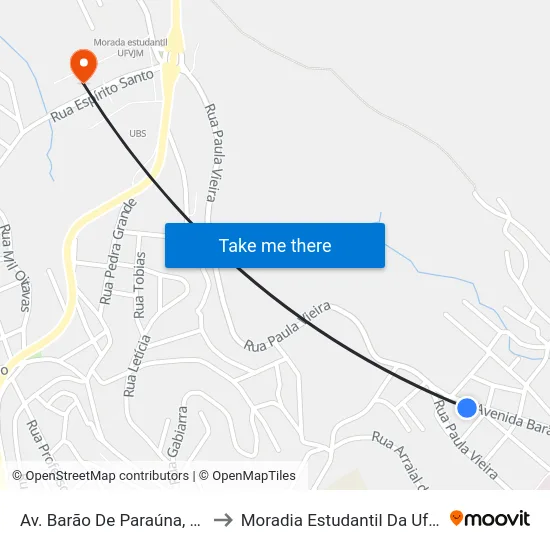Av. Barão De Paraúna, 447 to Moradia Estudantil Da Ufvjm map