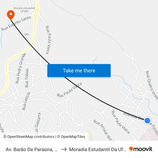 Av. Barão De Paraúna, 231 to Moradia Estudantil Da Ufvjm map