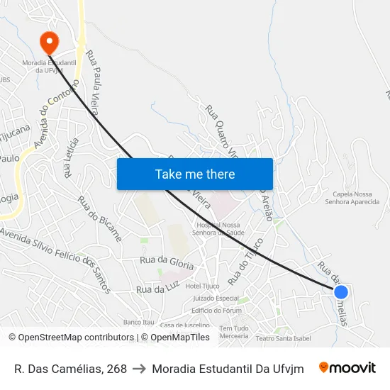 R. Das Camélias, 268 to Moradia Estudantil Da Ufvjm map