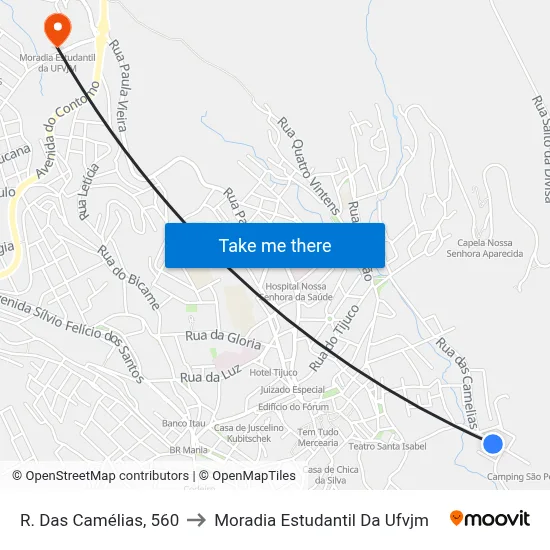 R. Das Camélias, 560 to Moradia Estudantil Da Ufvjm map