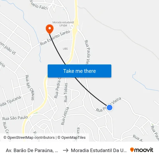 Av. Barão De Paraúna, 1092 to Moradia Estudantil Da Ufvjm map