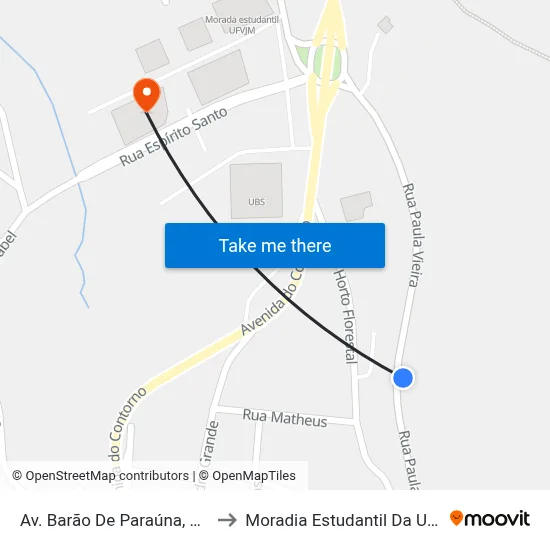 Av. Barão De Paraúna, 1400 to Moradia Estudantil Da Ufvjm map