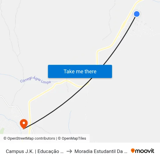 Campus J.K. | Educação Física to Moradia Estudantil Da Ufvjm map