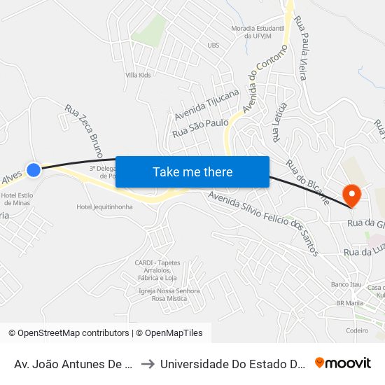 Av. João Antunes De Oliveira, 800 to Universidade Do Estado De Minas Gerais map