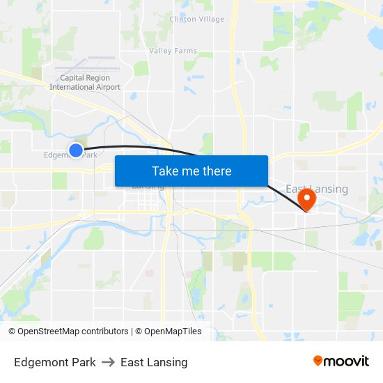 Edgemont Park to East Lansing map
