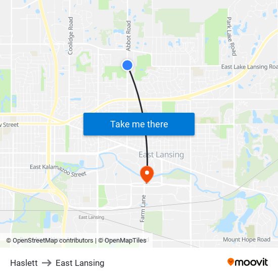 Haslett to East Lansing map