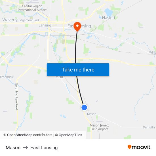 Mason to East Lansing map