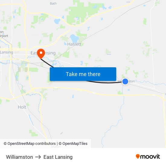 Williamston to East Lansing map