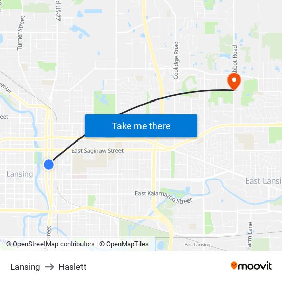 Lansing to Haslett map