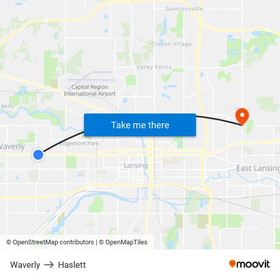 Waverly to Haslett map