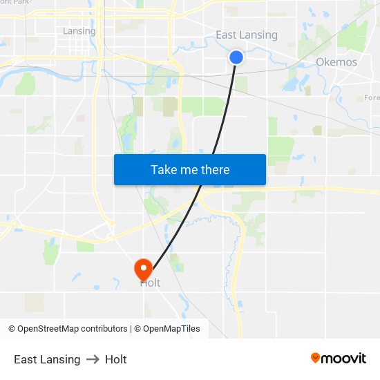 East Lansing to Holt map