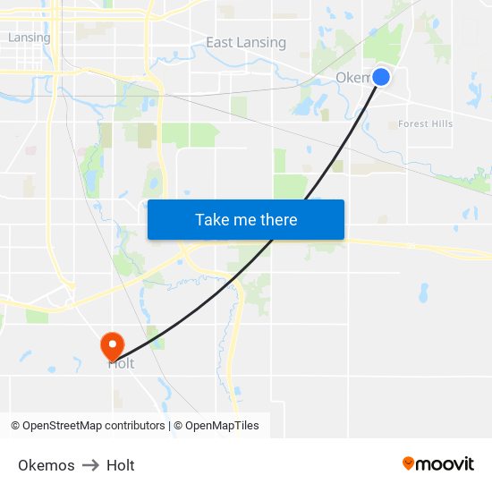 Okemos to Holt map