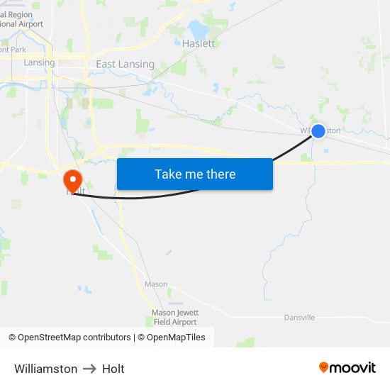 Williamston to Holt map