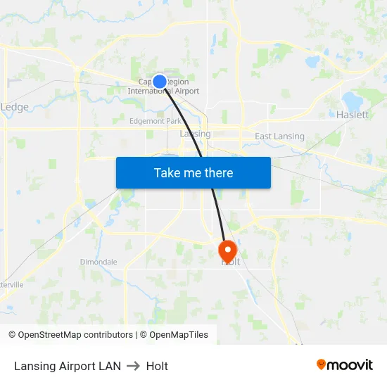 Lansing Airport LAN to Holt map