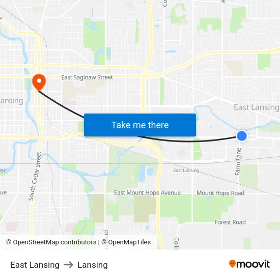 East Lansing to Lansing map