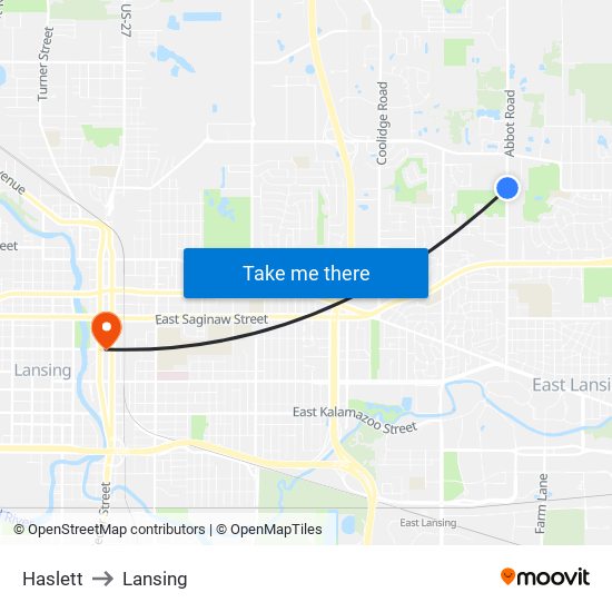 Haslett to Lansing map