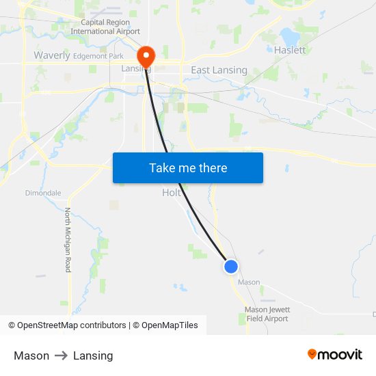 Mason to Lansing map
