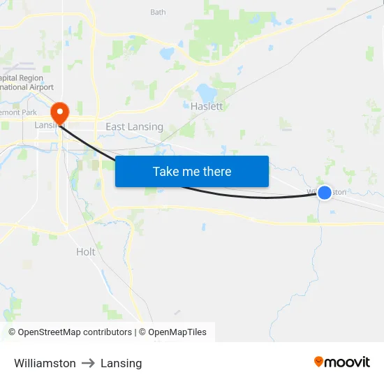 Williamston to Lansing map