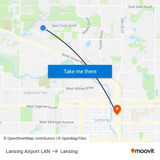 Lansing Airport LAN to Lansing map