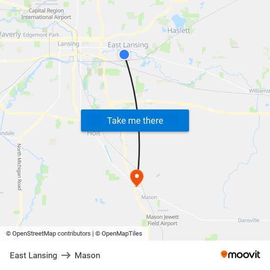 East Lansing to Mason map