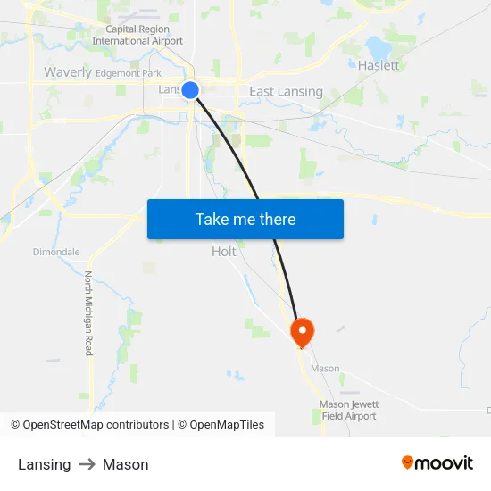 Lansing to Mason map