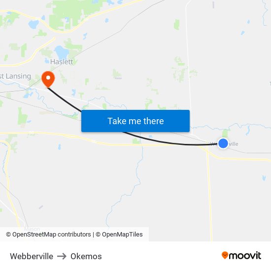 Webberville to Okemos map