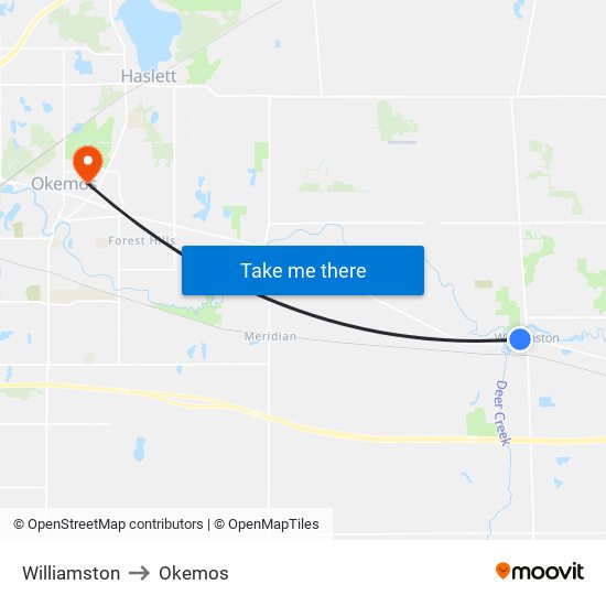 Williamston to Okemos map