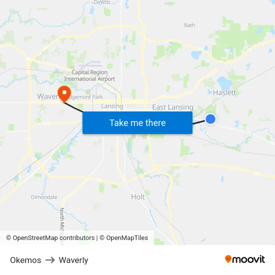 Okemos to Waverly map