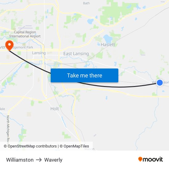 Williamston to Waverly map