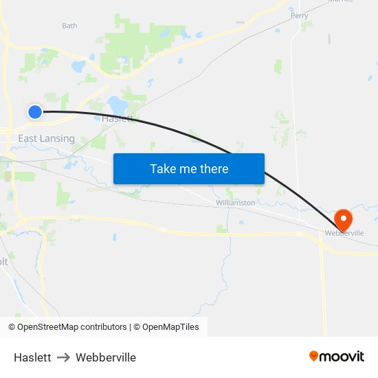Haslett to Webberville map