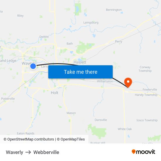 Waverly to Webberville map