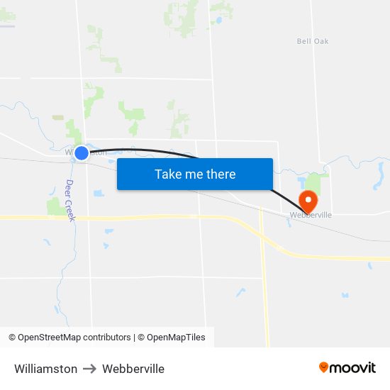 Williamston to Webberville map