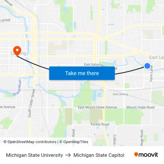Michigan State University to Michigan State Capitol map