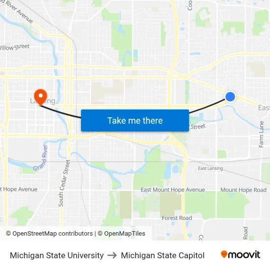 Michigan State University to Michigan State Capitol map