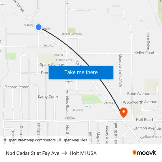 Nbd Cedar St at Fay Ave to Holt MI USA map
